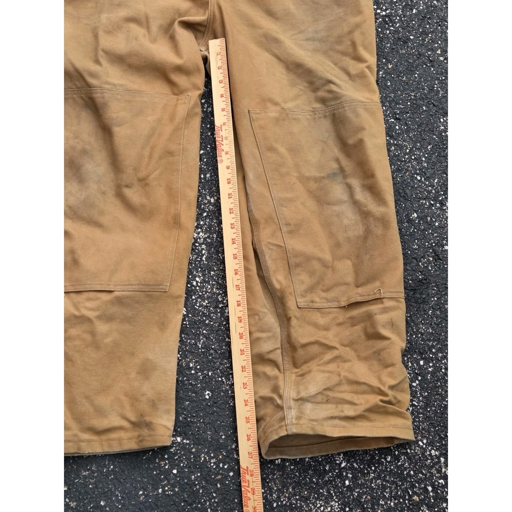 Carhartt R01 BRN Brown Duck Bib Overalls Double Knee Unlined 46x30 Faded Stains - Picture 5 of 6
